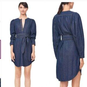 Rebecca Taylor / la vie dark wash Denim Belted Mini puff sleeve Dress Large
